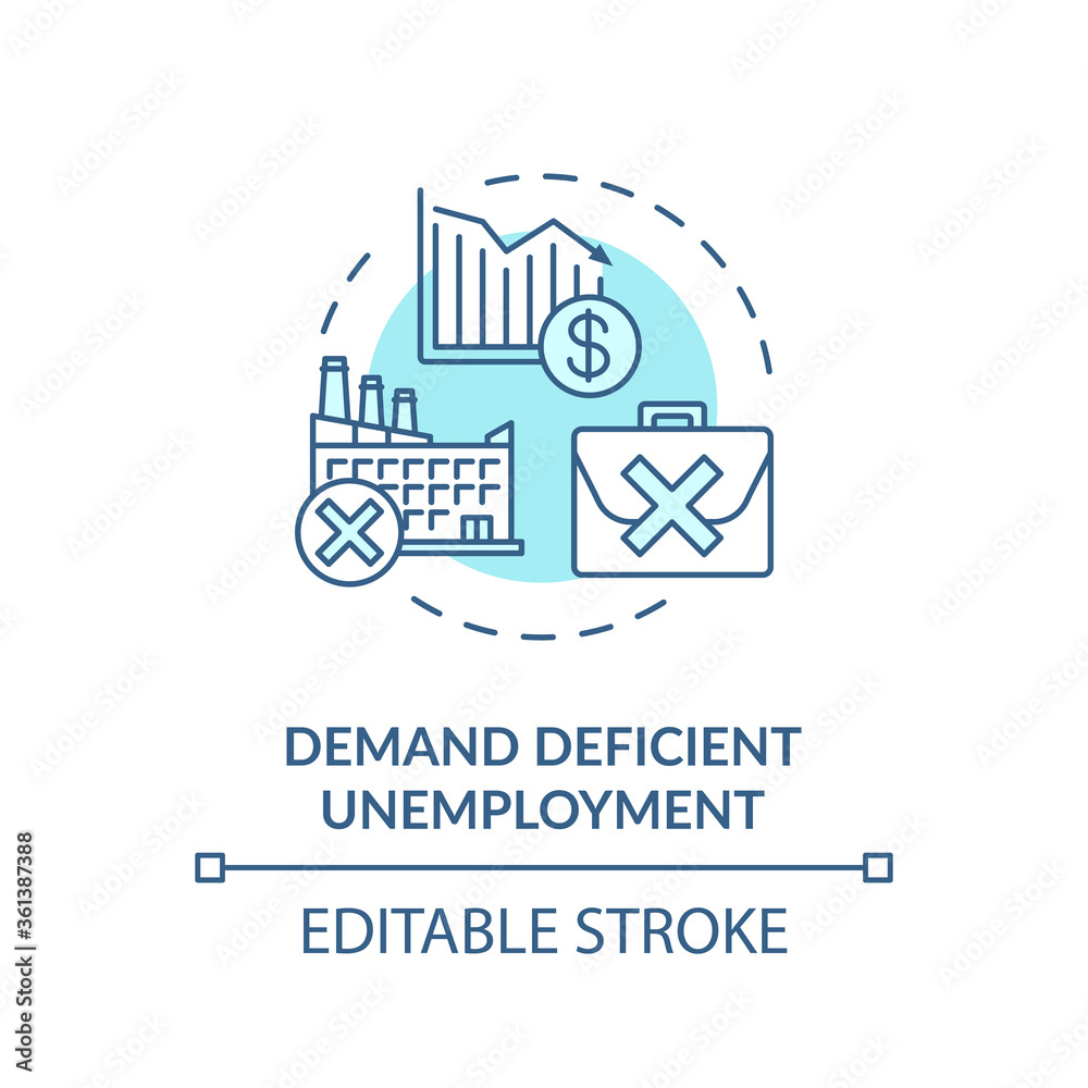 Demand efficient unemployment turquoise concept icon. Loss of job position. Social economic problem idea thin line illustration. Vector isolated outline RGB color drawing. Editable stroke