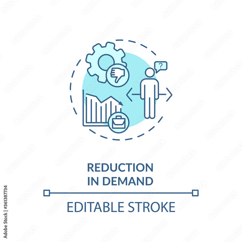 Reduction in demand turquoise concept icon. Decrease in economic. Social issue. Problem with unemployment rate idea thin line illustration. Vector isolated outline RGB color drawing. Editable stroke
