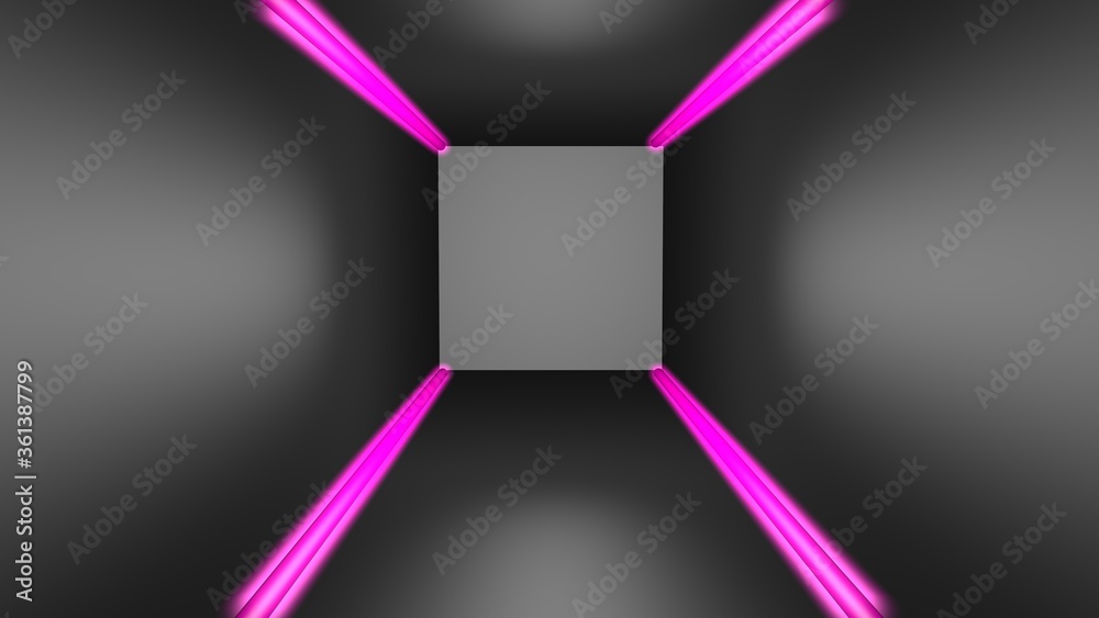 Cubic background, perspective. with pink neon lines. 3D rendering Cubic background, perspective. with pink neon lines. 3D rendering