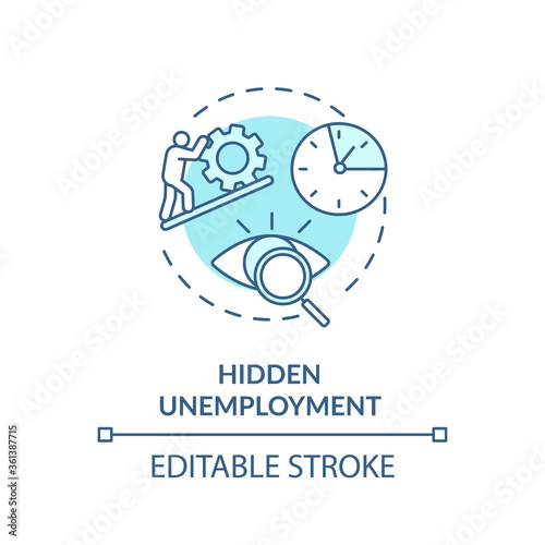 Hidden unemployment turquoise concept icon. Labour force problem. Social issue. Covered statistic for unemployed idea thin line illustration. Vector isolated outline RGB color drawing. Editable stroke