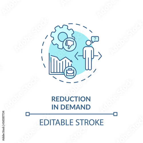 Reduction in demand turquoise concept icon. Decrease in economic. Social issue. Problem with unemployment rate idea thin line illustration. Vector isolated outline RGB color drawing. Editable stroke