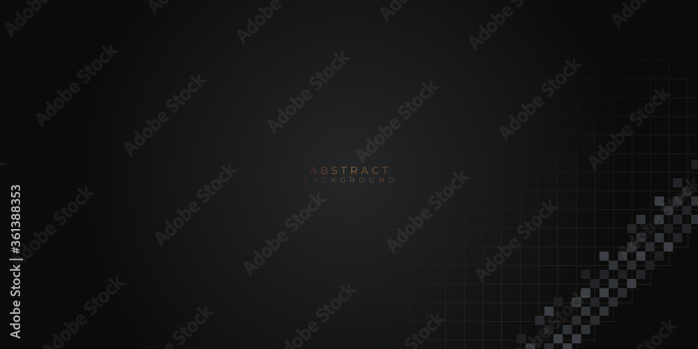 Vector luxury tech background. Stack of black paper material layer with gold stripe. Arrow shape premium wallpaper