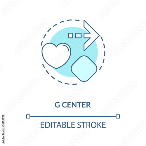 G center turquoise concept icon. Spiritual self love. Direction for life. Chakra in body system. Human design idea thin line illustration. Vector isolated outline RGB color drawing. Editable stroke