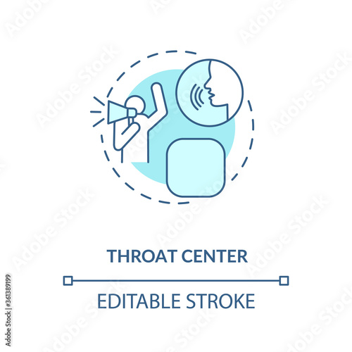 Throat center turquoise concept icon. Personal manifestation. Ability to speak. Chakra in system. Human design idea thin line illustration. Vector isolated outline RGB color drawing. Editable stroke