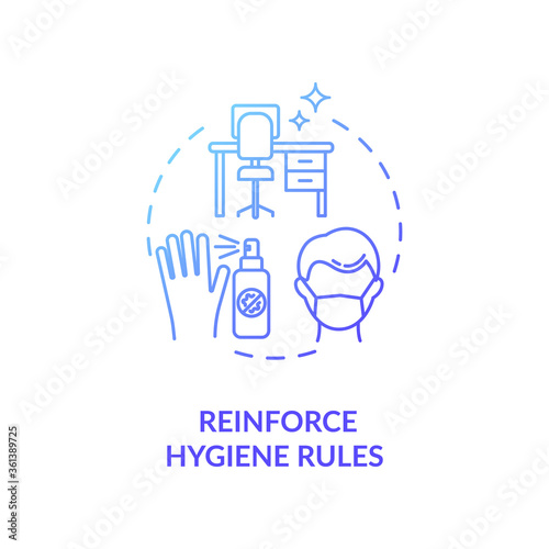 Reinforce hygiene rules concept icon. Workplace safety guidelines idea thin line illustration. Protect yourself from coronavirus in office. Vector isolated outline RGB color drawing