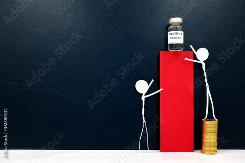 Εκτύπωση καμβά Human stick figures reaching for covid-19 vaccine vial