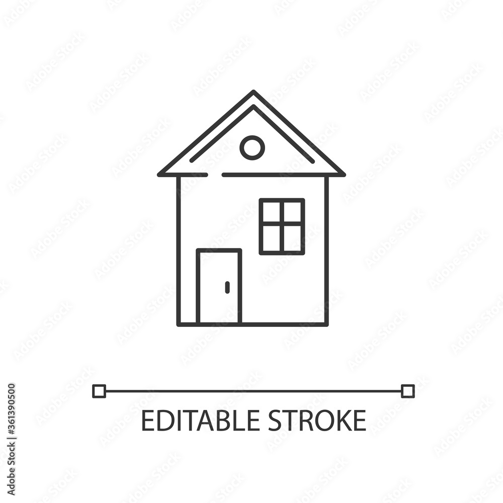 House linear icon. Suburban building. Home for living. Downtown dwelling. Real estate ownership. Thin line customizable illustration. Contour symbol. Vector isolated outline drawing. Editable stroke House linear icon. Suburban building. Home for living. Downtown dwelling. Real estate ownership. Thin line customizable illustration. Contour symbol. Vector isolated outline drawing. Editable stroke