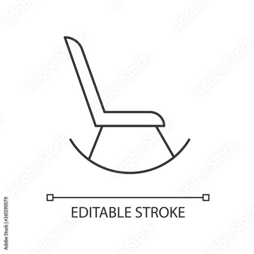 Rocking chair linear icon. Rocker to relax with baby. Armchair to sit with children. Thin line customizable illustration. Contour symbol. Vector isolated outline drawing. Editable stroke