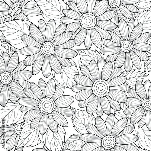 Wallpaper Mural Daisy flower.Coloring book antistress for children and adults. Illustration isolated on white background.Zen-tangle style.Black and white drawing. Torontodigital.ca