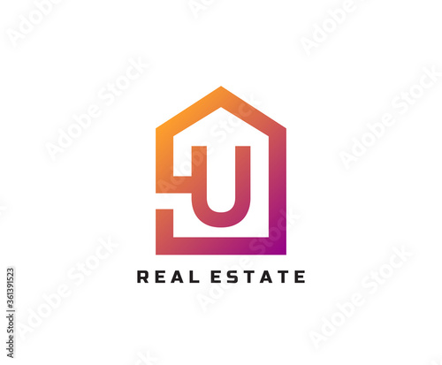 U letter creative and unique logo Icon creative monogram with home sign for real estate company.