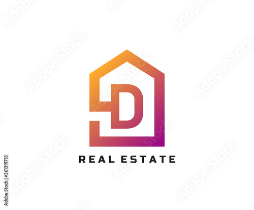 D letter creative and unique logo Icon creative monogram with home sign for real estate company.