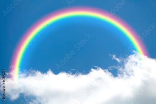 Ein bunter Regenbogen befindet sich auf einer Wolke.