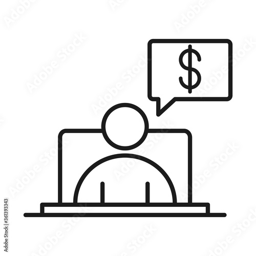businessman in video laptop money business management developing successful line style icon