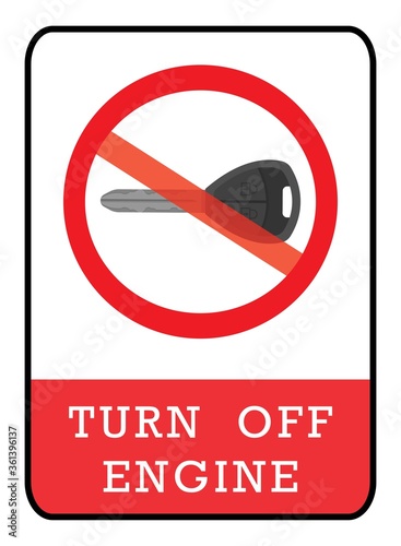 Turn off engine icon. turn off engine icon drawing by illustration. No Key sign