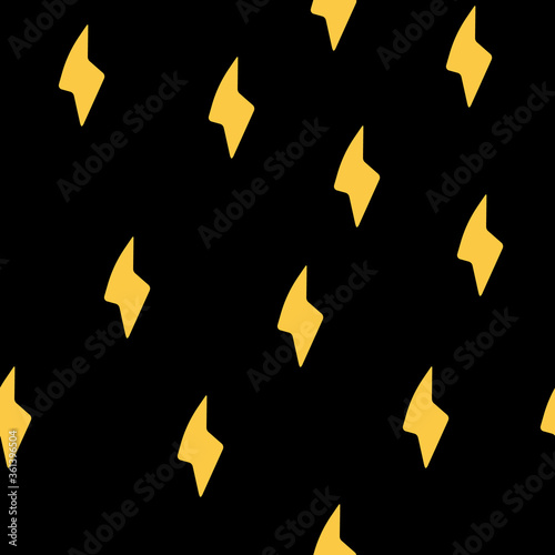 the pattern of lightning. Yellow thunderbolt on a black background,