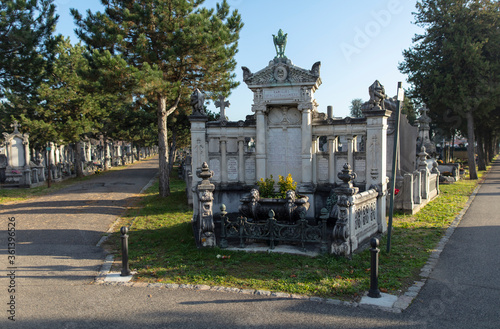 Lyon, France, Europe, 6th December 2019, a view of the family tomb of the lumiere family including the lumiere brothers in New Guillotiere Cemetery photo