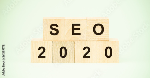 letters seo and number twentieth year on small wooden cubes