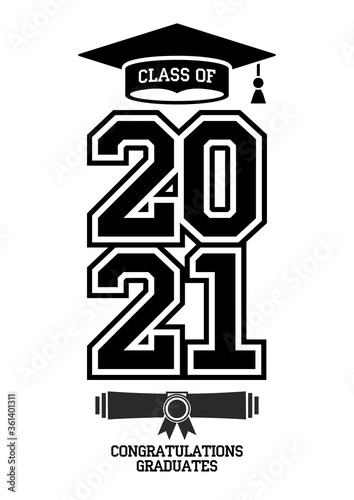Class of 2021. The concept of design congratulations school graduation. Illustration, vector
