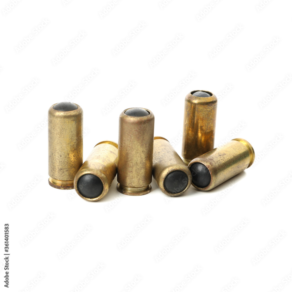 Rubber bullets isolated on white background. Self defense weapon Rubber bullets isolated on white background. Self defense weapon