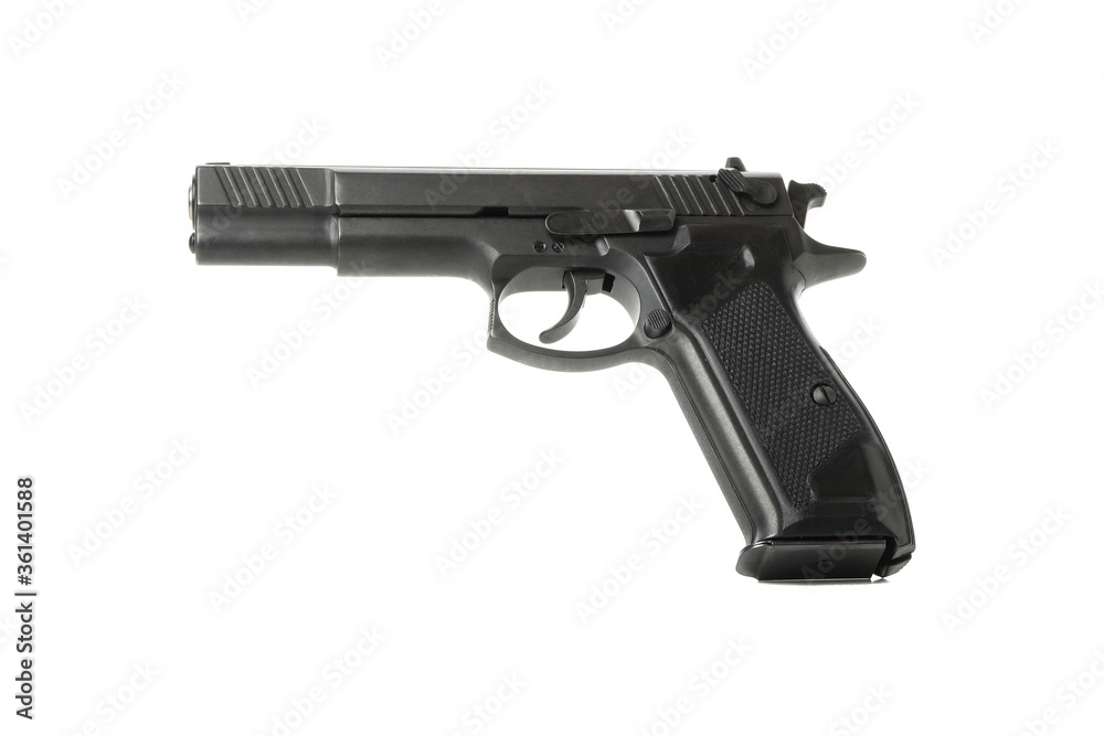 Black traumatic gun isolated on white background