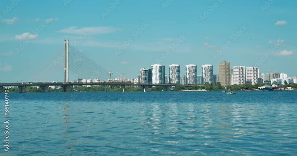 Timelapse Southern bridge and Dnieper river in Kyiv, Ukraine Timelapse Southern bridge and Dnieper river in Kyiv, Ukraine