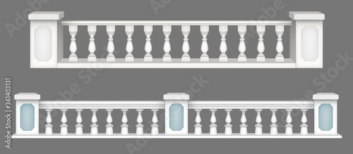 Fotografie, Obraz Marble balustrade, white balcony railing or handrails