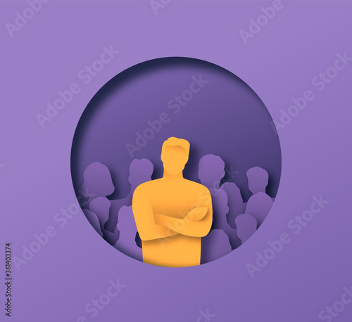 Business man leader in front of papercut team