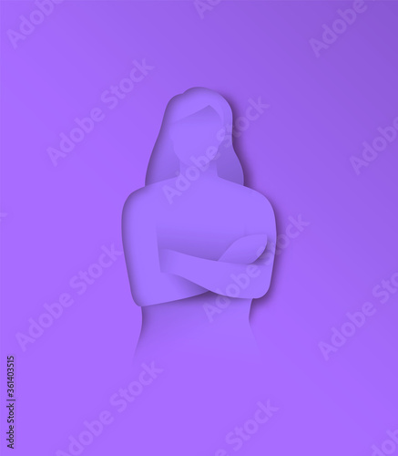 Papercut woman leader in arm crossed pose isolated