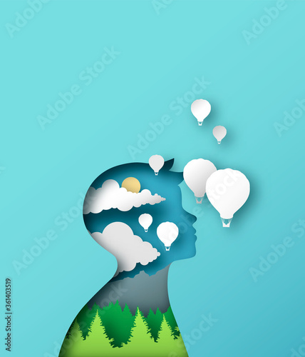 Child imagination concept of papercut boy
