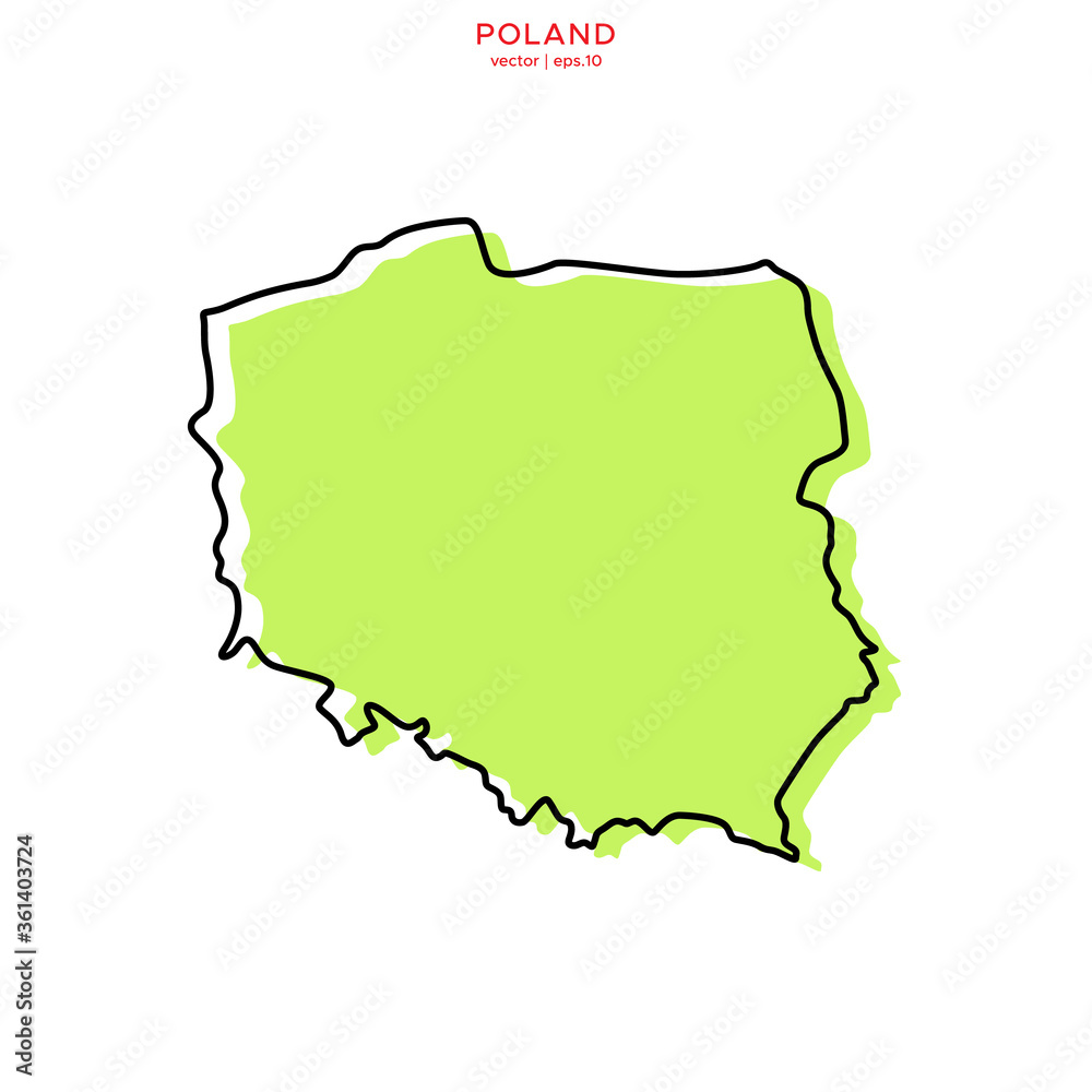 Fototapeta Green Map of Poland with Outline Vector Design Template. Editable Stroke