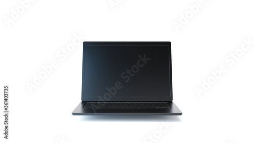 Foto Black Laptop on White Background. 3D Render