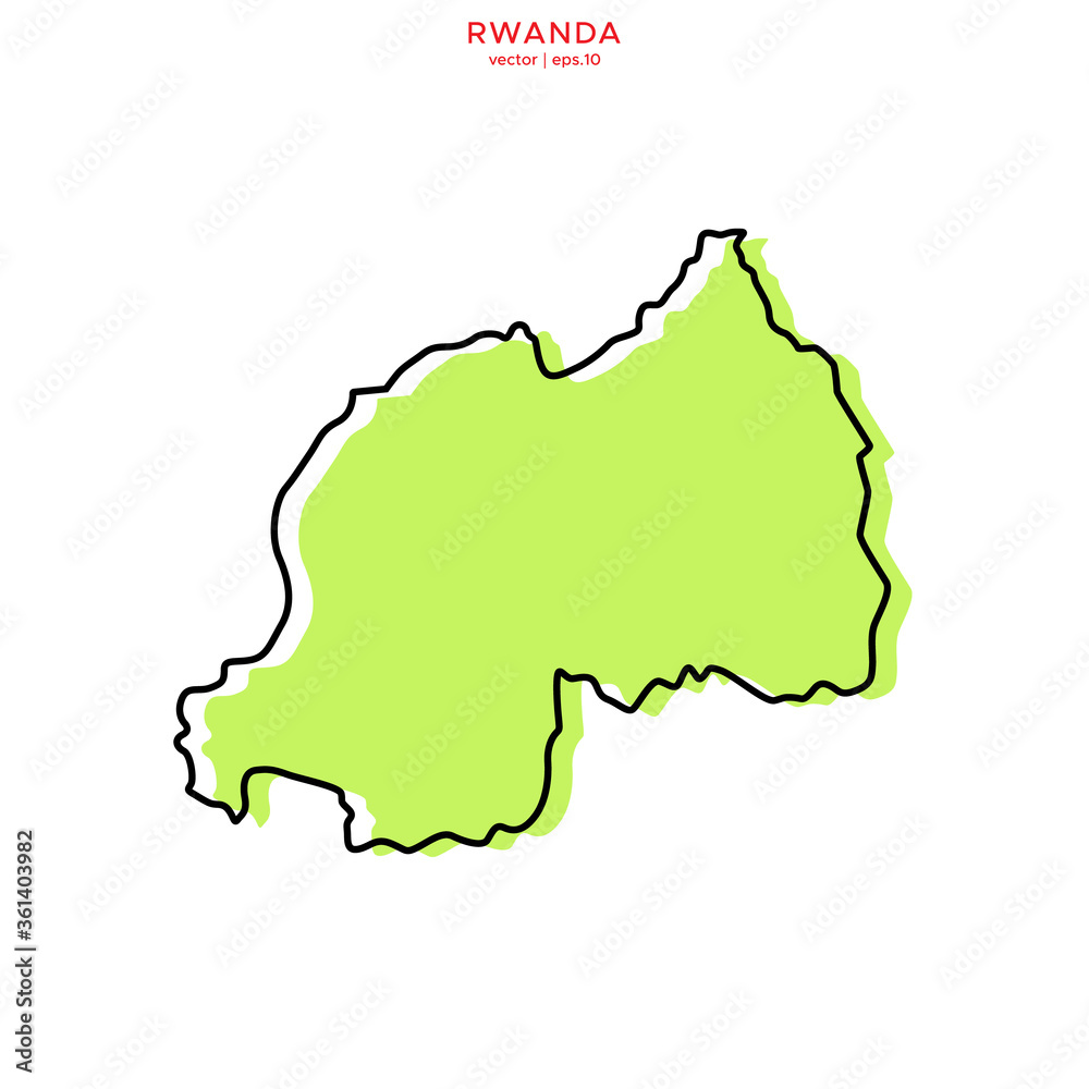 Green Map of Rwanda with Outline Vector Design Template. Editable Stroke.