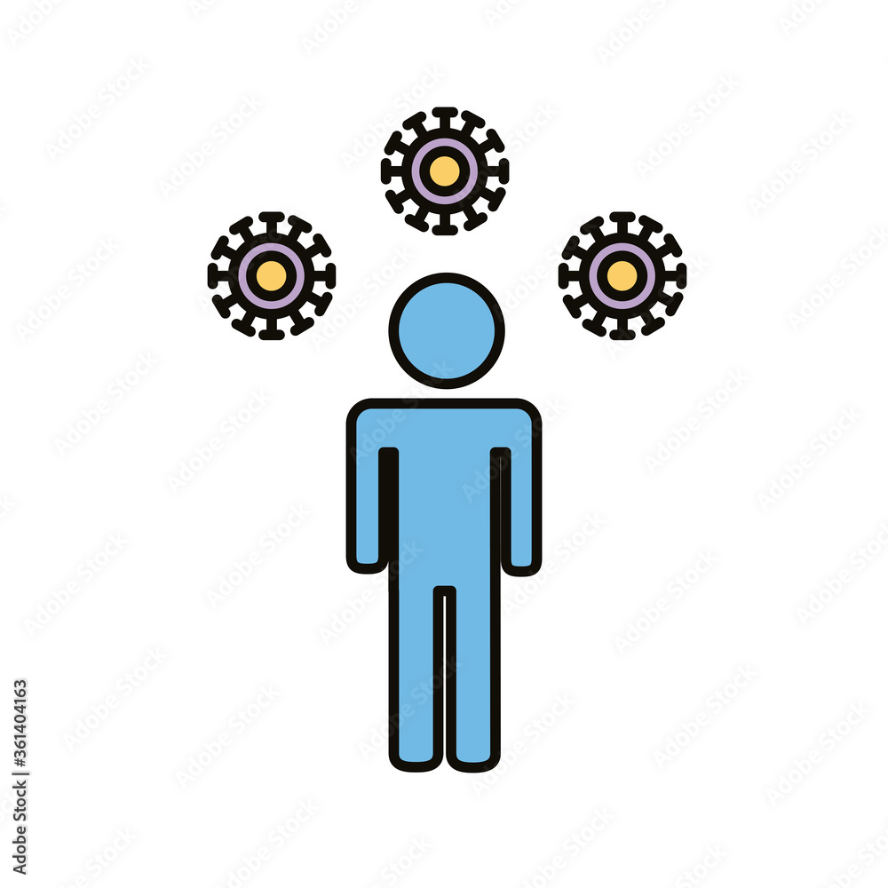 human figure with covid19 particles distance social line and fill style human figure with covid19 particles distance social line and fill style