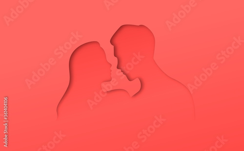 Papercut young man and woman couple in love
