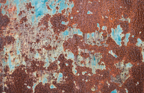 Old rusty metal with worn out paint backdrop