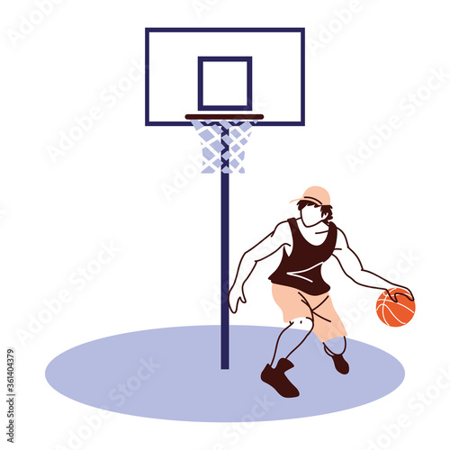 basketball player man with ball and backboard vector design