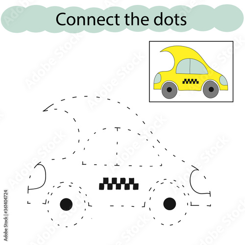 Set connect the dots and draw machine from a cartoon. taxi car. Educational game for children. Vector illustration