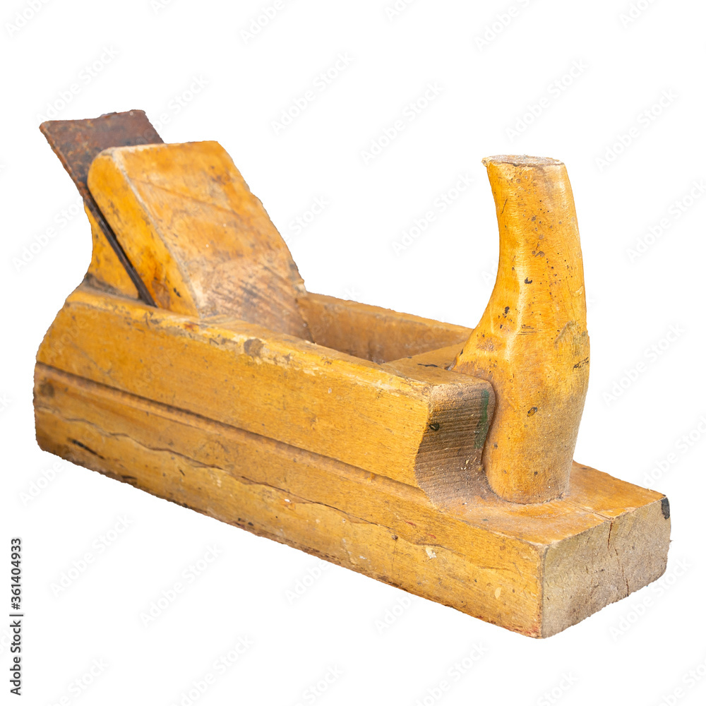 Old wooden jointer isolated on a white background.