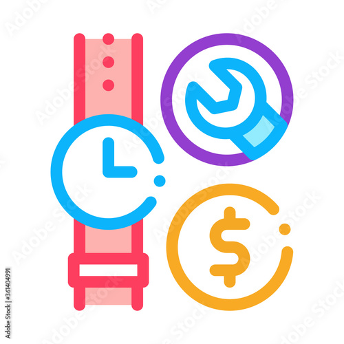 watch repair cost icon vector. watch repair cost sign. color symbol illustration