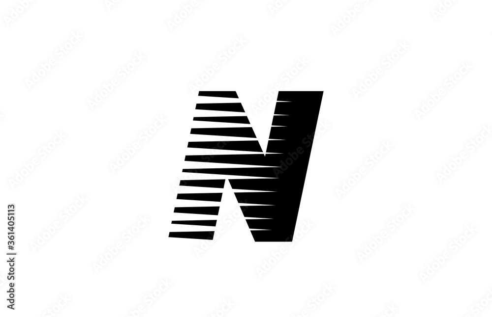 line stripes N alphabet letter logo icon for business and company. Simple black and white letter design for identity