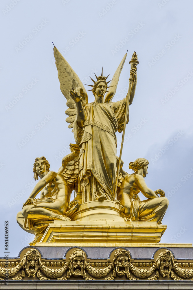 Obraz premium Architectural details of Opera National de Paris. Grand Opera (Garnier Palace, 1875) is famous neo-baroque building in Paris, France; UNESCO World Heritage Site.