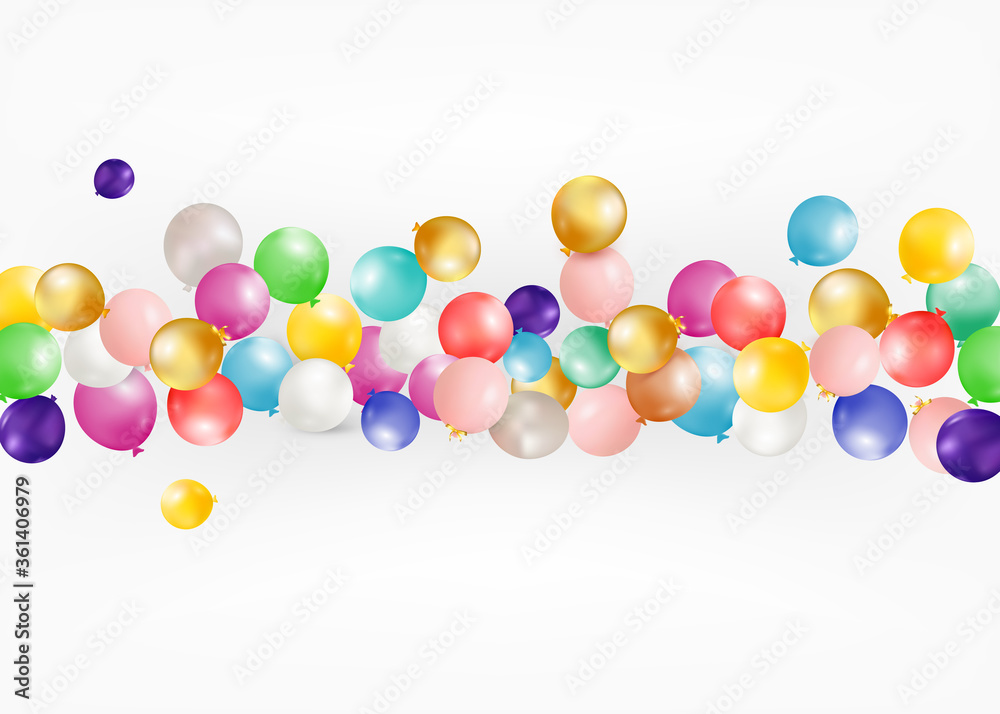 Set of flying colorful balloons. Celebrate a birthday, Poster, banner happy anniversary. Realistic decorative design elements. white background with helium balloon. minimal idea concept