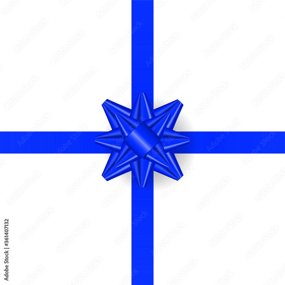 Realistic Blue bow with horizontal and vertical ribbon shiny satin for decoration gifts, greetings, holidays. Stock vector illustration isolated on white background. Realistic Blue bow with horizontal and vertical ribbon shiny satin for decoration gifts, greetings, holidays. Stock vector illustration isolated on white background.