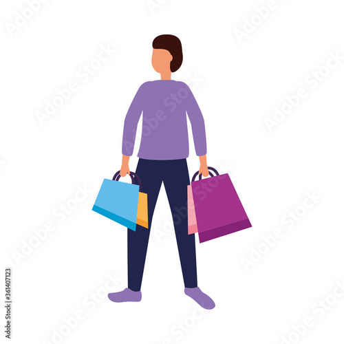 man avatar with shopping bags vector design