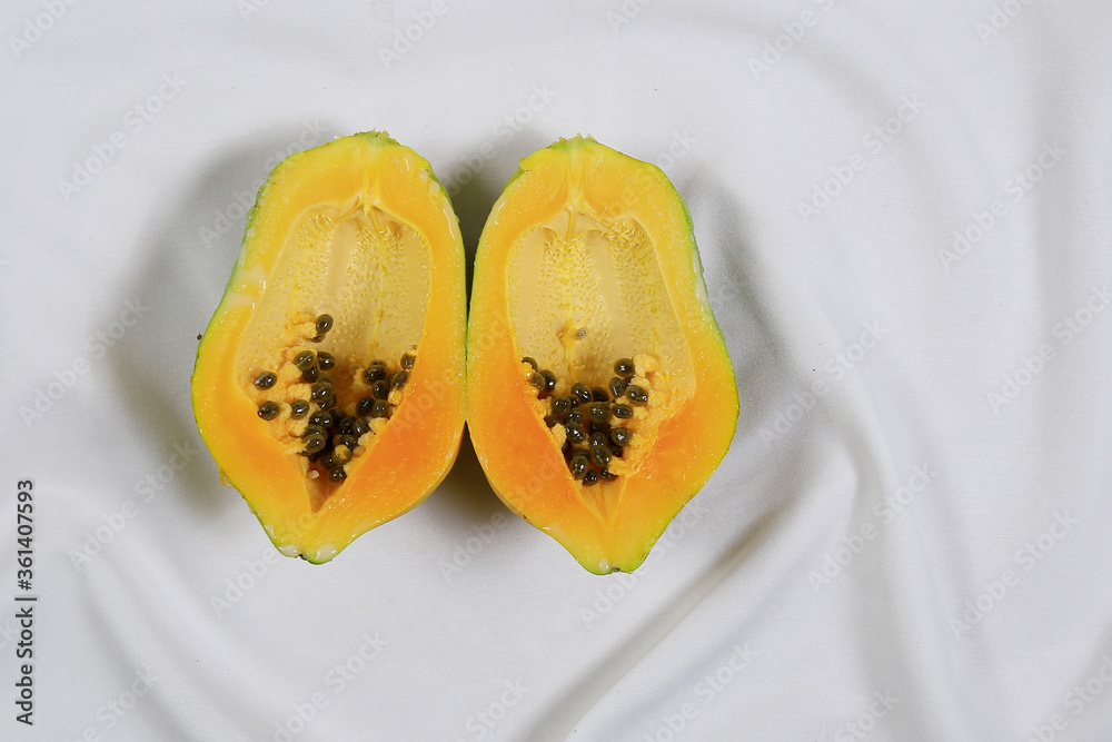 custom made wallpaper toronto digitalFresh ripe sweet sliced papaya fruit isolated on white cloth background