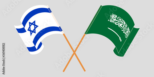 Crossed and waving flags of Israel and the Kingdom of Saudi Arabia