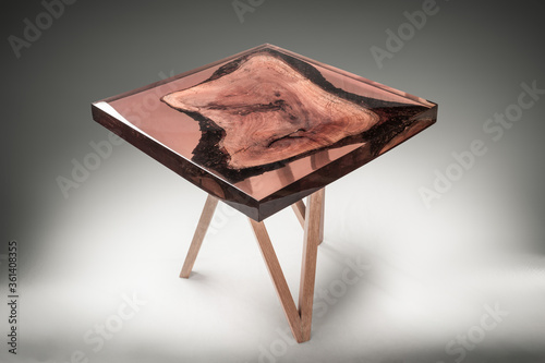 elegant and modern design of resin and wood table, studio