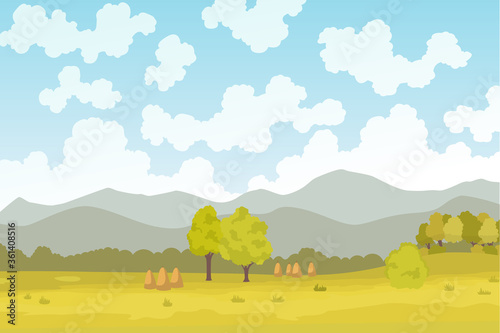 Eco farming. Meadow illustration eco natural farming concept. Ecological green farming. Cartoon vector farm landscape