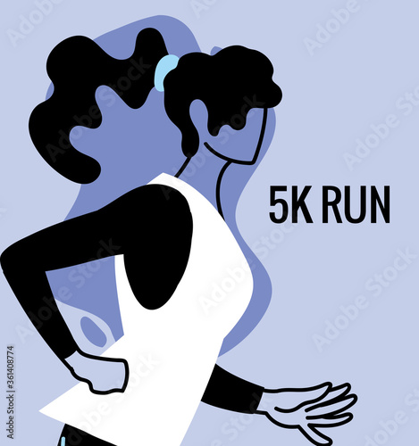 Woman avatar running and 5k run vector design