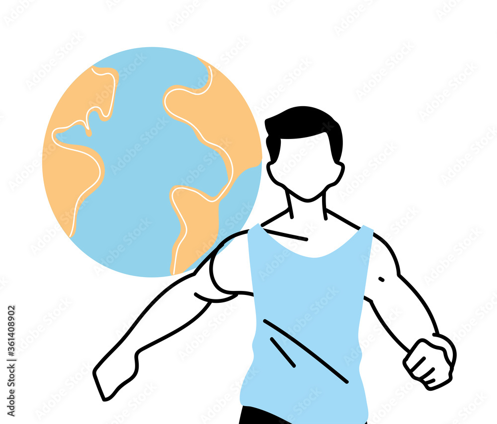 Man avatar running with world vector design Man avatar running with world vector design